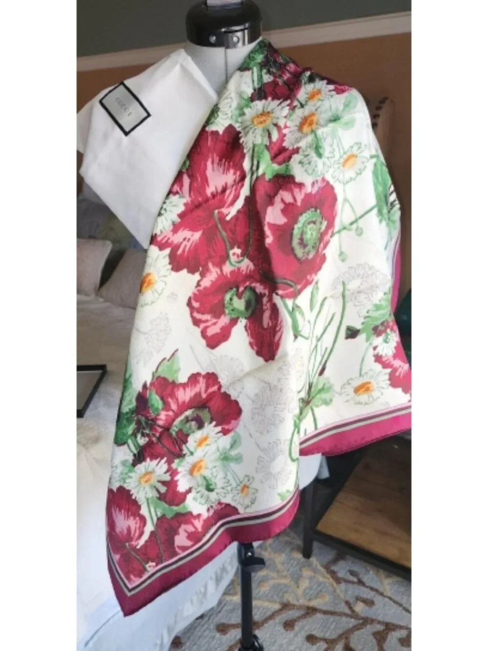 NWT Gucci Deep Love Floral GG Silk Jacquard Scarf 90x90 Box Bag 576743